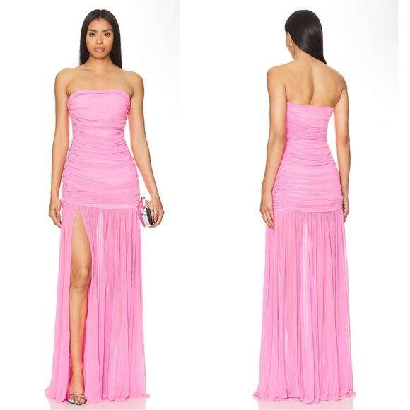 Retrofete Adele Strapless Ruched Candy Pink Maxi Dress Size Small - Picture 1 of 10
